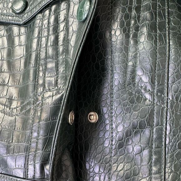 Veronica Beard Hendrix Croc Embossed Faux Leather Jacket Evergreen Green Size 2 - Picture 12 of 13